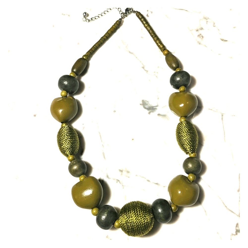 Unique Necklace made with Woven & Wooden Beads